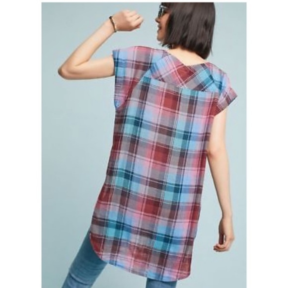 Anthropologie Cap-Sleeve Plaid Tunic SIZE S new with tag - Picture 3 of 7